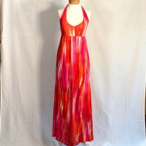 Tommy Bahama Maxi Halter Dress S Hot Pink & Orange